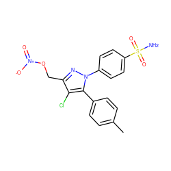 Cc1ccc(-c2c(Cl)c(CO[N+](=O)[O-])nn2-c2ccc(S(N)(=O)=O)cc2)cc1 ZINC000473098138