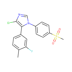 Cc1ccc(-c2c(Cl)ncn2-c2ccc(S(C)(=O)=O)cc2)cc1F ZINC000000588567