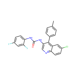 Cc1ccc(-c2c(NC(=O)Nc3ccc(F)cc3F)cnc3ccc(Cl)cc23)cc1 ZINC000013737638