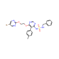 Cc1ccc(-c2c(NS(=O)(=O)NCc3ccccc3)ncnc2OCCOc2ncc(Br)cn2)cc1 ZINC000095556464