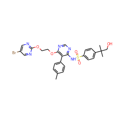 Cc1ccc(-c2c(NS(=O)(=O)c3ccc(C(C)(C)CO)cc3)ncnc2OCCOc2ncc(Br)cn2)cc1 ZINC000008576535