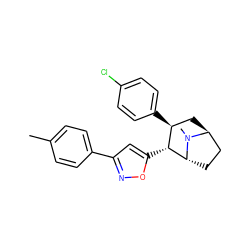 Cc1ccc(-c2cc([C@@H]3[C@@H](c4ccc(Cl)cc4)C[C@H]4CC[C@H]3N4C)on2)cc1 ZINC000100949900