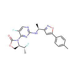 Cc1ccc(-c2cc([C@H](C)Nc3ncc(F)c(N4C(=O)OC[C@@H]4[C@@H](C)F)n3)no2)cc1 ZINC001772592993