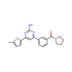 Cc1ccc(-c2cc(-c3cccc(C(=O)N4CCCC4)c3)nc(N)n2)o1 ZINC000575410814