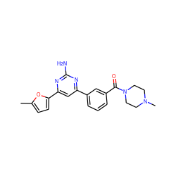 Cc1ccc(-c2cc(-c3cccc(C(=O)N4CCN(C)CC4)c3)nc(N)n2)o1 ZINC000653767962