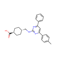 Cc1ccc(-c2cc(-c3ccccc3)nc(NC[C@H]3CC[C@H](C(=O)O)CC3)n2)cc1 ZINC000299828614