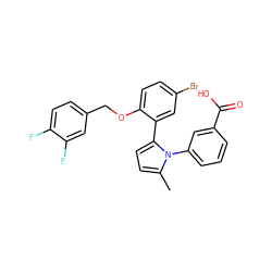 Cc1ccc(-c2cc(Br)ccc2OCc2ccc(F)c(F)c2)n1-c1cccc(C(=O)O)c1 ZINC000040565641