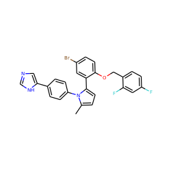 Cc1ccc(-c2cc(Br)ccc2OCc2ccc(F)cc2F)n1-c1ccc(-c2cnc[nH]2)cc1 ZINC000028822674