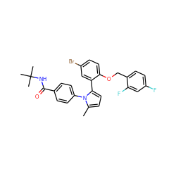 Cc1ccc(-c2cc(Br)ccc2OCc2ccc(F)cc2F)n1-c1ccc(C(=O)NC(C)(C)C)cc1 ZINC000028822631