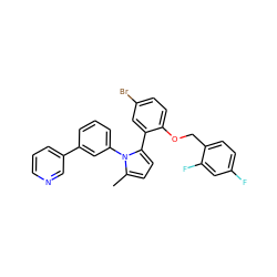 Cc1ccc(-c2cc(Br)ccc2OCc2ccc(F)cc2F)n1-c1cccc(-c2cccnc2)c1 ZINC000028822662