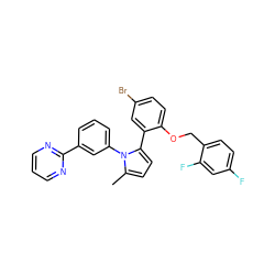 Cc1ccc(-c2cc(Br)ccc2OCc2ccc(F)cc2F)n1-c1cccc(-c2ncccn2)c1 ZINC000028822665