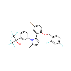 Cc1ccc(-c2cc(Br)ccc2OCc2ccc(F)cc2F)n1-c1cccc(C(O)(C(F)(F)F)C(F)(F)F)c1 ZINC000049942756