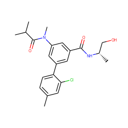 Cc1ccc(-c2cc(C(=O)N[C@@H](C)CO)cc(N(C)C(=O)C(C)C)c2)c(Cl)c1 ZINC000142655400