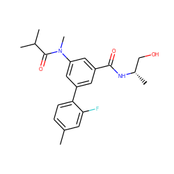 Cc1ccc(-c2cc(C(=O)N[C@@H](C)CO)cc(N(C)C(=O)C(C)C)c2)c(F)c1 ZINC000142657520