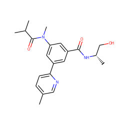 Cc1ccc(-c2cc(C(=O)N[C@@H](C)CO)cc(N(C)C(=O)C(C)C)c2)nc1 ZINC000143711695