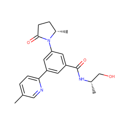 Cc1ccc(-c2cc(C(=O)N[C@@H](C)CO)cc(N3C(=O)CC[C@@H]3C)c2)nc1 ZINC000113543316