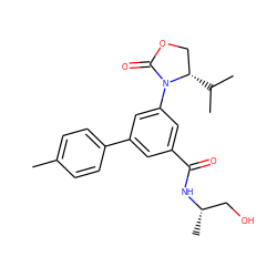 Cc1ccc(-c2cc(C(=O)N[C@@H](C)CO)cc(N3C(=O)OC[C@@H]3C(C)C)c2)cc1 ZINC000113542395