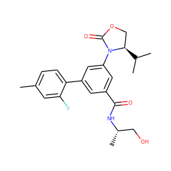 Cc1ccc(-c2cc(C(=O)N[C@@H](C)CO)cc(N3C(=O)OC[C@H]3C(C)C)c2)c(F)c1 ZINC000113542624