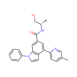 Cc1ccc(-c2cc(C(=O)N[C@@H](C)CO)cc3c2ccn3-c2ccccc2)nc1 ZINC000144081574