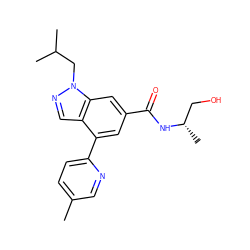 Cc1ccc(-c2cc(C(=O)N[C@@H](C)CO)cc3c2cnn3CC(C)C)nc1 ZINC000142240389