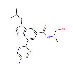 Cc1ccc(-c2cc(C(=O)N[C@@H](C)CO)cc3c2ncn3CC(C)C)nc1 ZINC000142249564