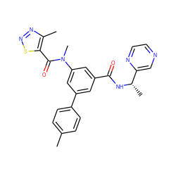 Cc1ccc(-c2cc(C(=O)N[C@@H](C)c3cnccn3)cc(N(C)C(=O)c3snnc3C)c2)cc1 ZINC000144123277