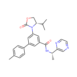 Cc1ccc(-c2cc(C(=O)N[C@@H](C)c3cnccn3)cc(N3C(=O)OC[C@@H]3C(C)C)c2)cc1 ZINC000113542992