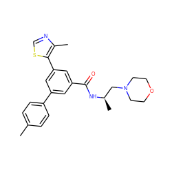 Cc1ccc(-c2cc(C(=O)N[C@H](C)CN3CCOCC3)cc(-c3scnc3C)c2)cc1 ZINC000113759155