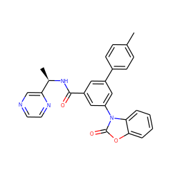 Cc1ccc(-c2cc(C(=O)N[C@H](C)c3cnccn3)cc(-n3c(=O)oc4ccccc43)c2)cc1 ZINC000113543356