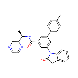 Cc1ccc(-c2cc(C(=O)N[C@H](C)c3cnccn3)cc(N3C(=O)Cc4ccccc43)c2)cc1 ZINC000113542733