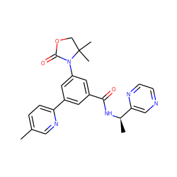 Cc1ccc(-c2cc(C(=O)N[C@H](C)c3cnccn3)cc(N3C(=O)OCC3(C)C)c2)nc1 ZINC000113542669