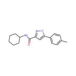 Cc1ccc(-c2cc(C(=O)NC3CCCCC3)no2)cc1 ZINC000000815085