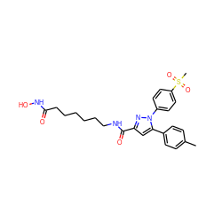 Cc1ccc(-c2cc(C(=O)NCCCCCCC(=O)NO)nn2-c2ccc(S(C)(=O)=O)cc2)cc1 ZINC001772630268