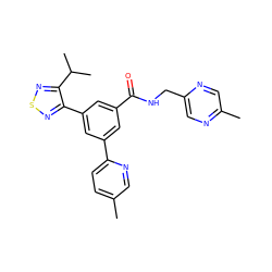 Cc1ccc(-c2cc(C(=O)NCc3cnc(C)cn3)cc(-c3nsnc3C(C)C)c2)nc1 ZINC000114293420