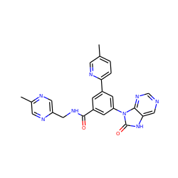 Cc1ccc(-c2cc(C(=O)NCc3cnc(C)cn3)cc(-n3c(=O)[nH]c4cncnc43)c2)nc1 ZINC000113543082