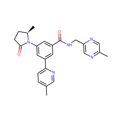 Cc1ccc(-c2cc(C(=O)NCc3cnc(C)cn3)cc(N3C(=O)CC[C@H]3C)c2)nc1 ZINC000113542634