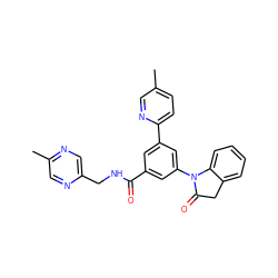 Cc1ccc(-c2cc(C(=O)NCc3cnc(C)cn3)cc(N3C(=O)Cc4ccccc43)c2)nc1 ZINC000113545779