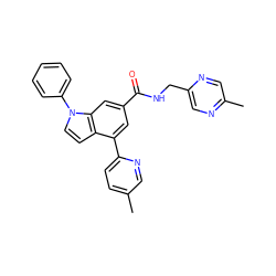 Cc1ccc(-c2cc(C(=O)NCc3cnc(C)cn3)cc3c2ccn3-c2ccccc2)nc1 ZINC000144081365