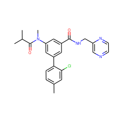 Cc1ccc(-c2cc(C(=O)NCc3cnccn3)cc(N(C)C(=O)C(C)C)c2)c(Cl)c1 ZINC000142655622