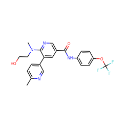 Cc1ccc(-c2cc(C(=O)Nc3ccc(OC(F)(F)F)cc3)cnc2N(C)CCO)cn1 ZINC001772589216