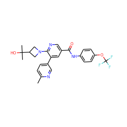 Cc1ccc(-c2cc(C(=O)Nc3ccc(OC(F)(F)F)cc3)cnc2N2CC(C(C)(C)O)C2)cn1 ZINC001772657021