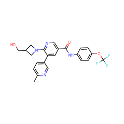 Cc1ccc(-c2cc(C(=O)Nc3ccc(OC(F)(F)F)cc3)cnc2N2CC(CO)C2)cn1 ZINC001772573338