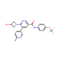 Cc1ccc(-c2cc(C(=O)Nc3ccc(OC(F)(F)F)cc3)cnc2N2CC(O)C2)cn1 ZINC001772588979