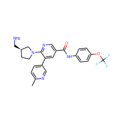 Cc1ccc(-c2cc(C(=O)Nc3ccc(OC(F)(F)F)cc3)cnc2N2CC[C@@H](CN)C2)cn1 ZINC001772569856