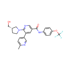 Cc1ccc(-c2cc(C(=O)Nc3ccc(OC(F)(F)F)cc3)cnc2N2CC[C@H](CO)C2)cn1 ZINC001772589854