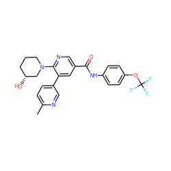 Cc1ccc(-c2cc(C(=O)Nc3ccc(OC(F)(F)F)cc3)cnc2N2CCC[C@@H](O)C2)cn1 ZINC001772617244