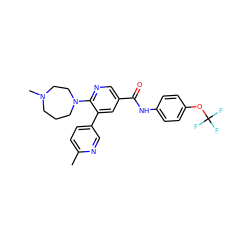 Cc1ccc(-c2cc(C(=O)Nc3ccc(OC(F)(F)F)cc3)cnc2N2CCCN(C)CC2)cn1 ZINC001772642432