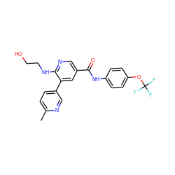 Cc1ccc(-c2cc(C(=O)Nc3ccc(OC(F)(F)F)cc3)cnc2NCCO)cn1 ZINC001772605288