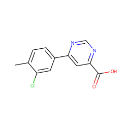 Cc1ccc(-c2cc(C(=O)O)ncn2)cc1Cl ZINC000117589688