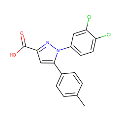 Cc1ccc(-c2cc(C(=O)O)nn2-c2ccc(Cl)c(Cl)c2)cc1 ZINC000011801606